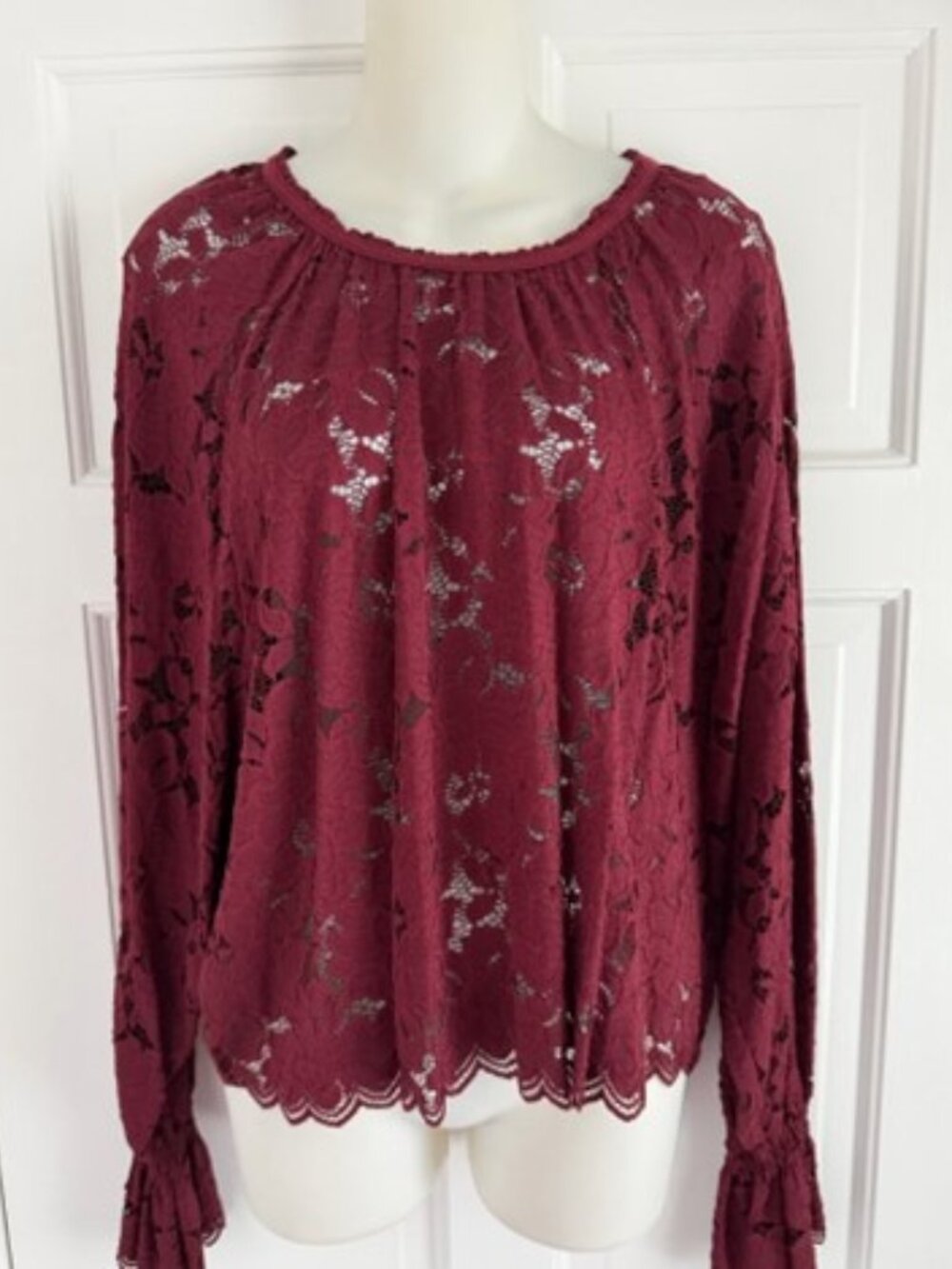 FREE PEOPLE Deep Burgundy-Red Lace Top - Small